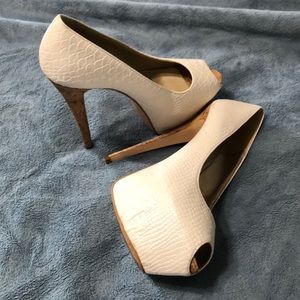 Bebe white cork heels